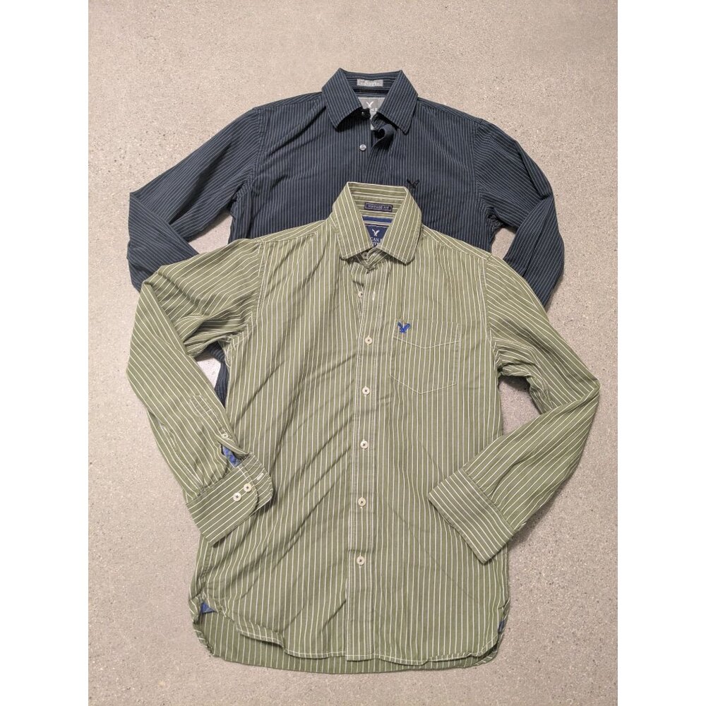 American Eagle Outfitters Button-Up Shirt Men's  XS/TP 2 Pair Bundle Green Blue